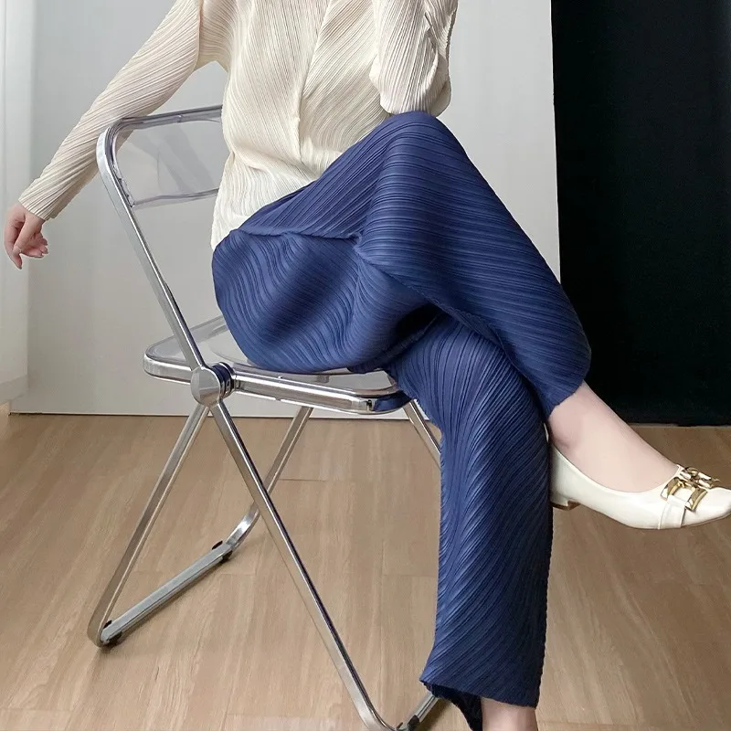 PLUS ขนาดกางเกงกางเกงกางเกง Miyake หลวมสบายอเนกประสงค์สบายๆเก้านาทีกางเกงฤดูร้อนใหม่จีบยืดผู้หญิง