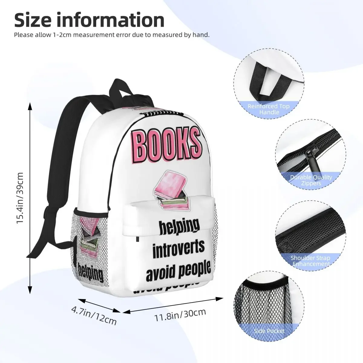 Books Helping Introverts Avoid People Backpacks Teenager Bookbag Casual Children School Bags Laptop Rucksack Shoulder Bag