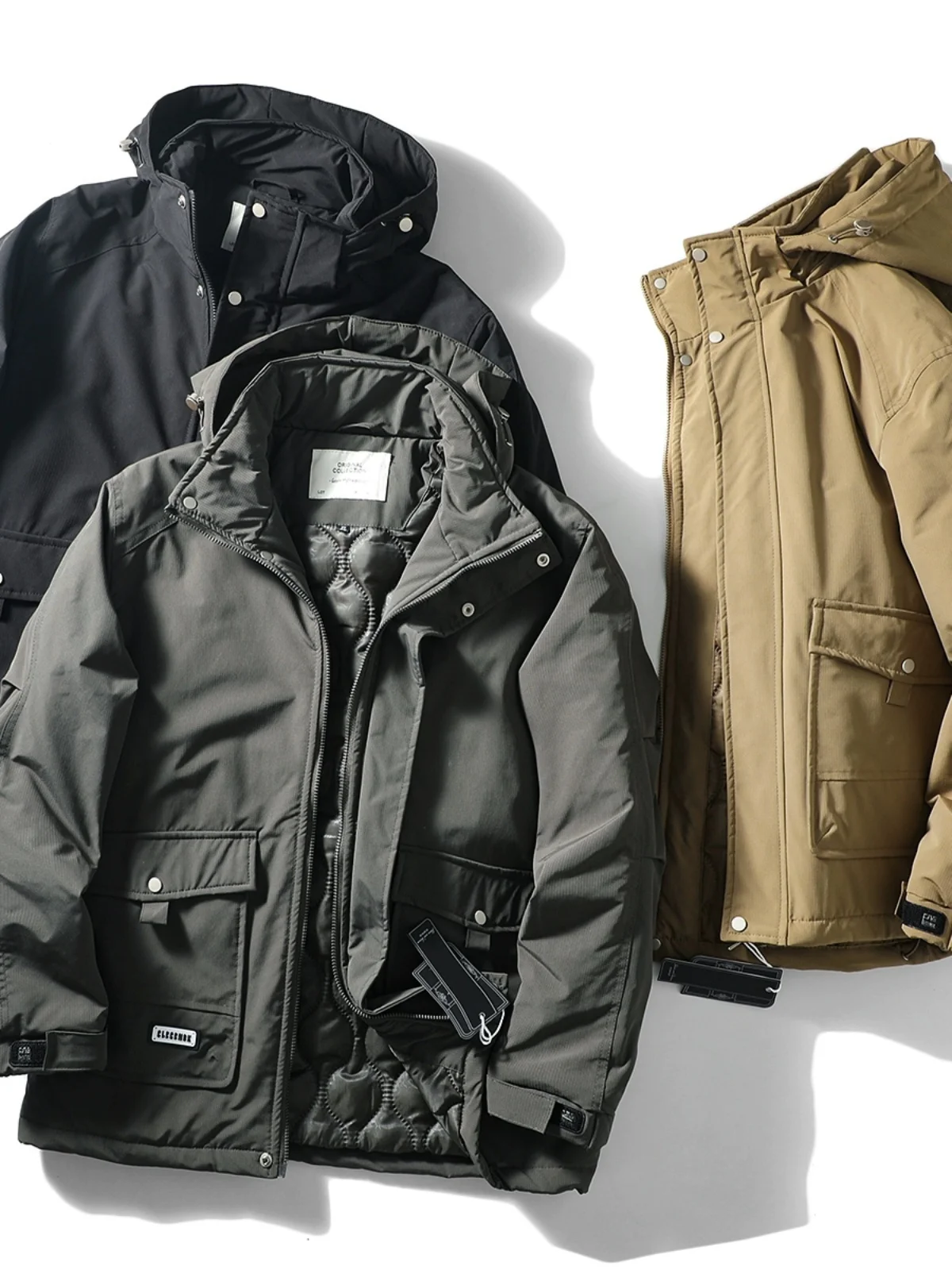 

Thiened Cotton Jaet for Men Outdoor Workwear Removable Hood Windproof Warm Casual Sle Autumn Winter Cotton Coat