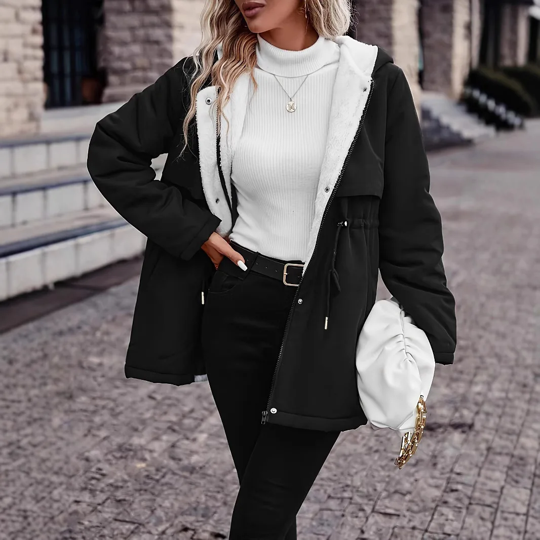 معطف نسائي سميك مبطن بالصوف دافئ وأنيق