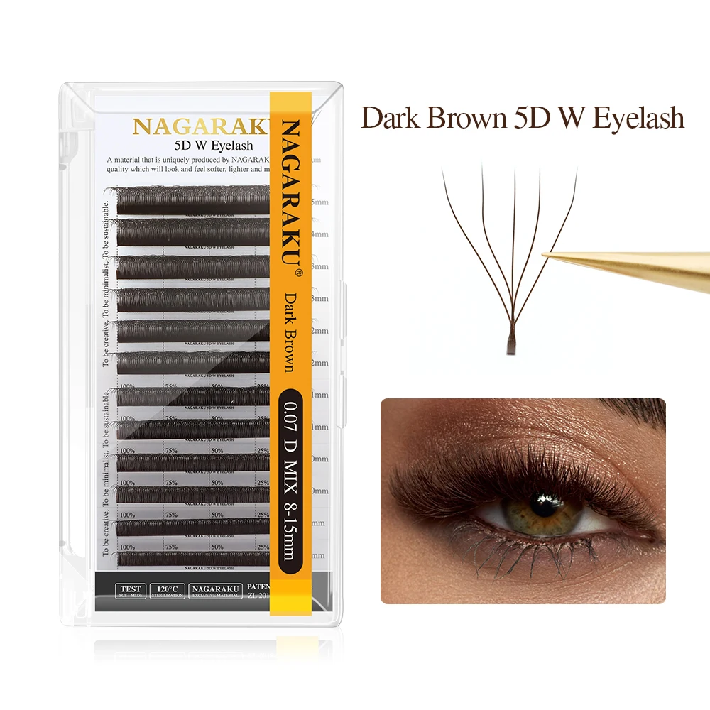 NAGARAKU Braun Dunkelbraun 3D/4D/5D W-Form Handgewebte Vorgefertigte Fächer-Wimpernverlängerungen Volle Wimpern Natürlich Weich Leicht Matt Dicht – Detail 23