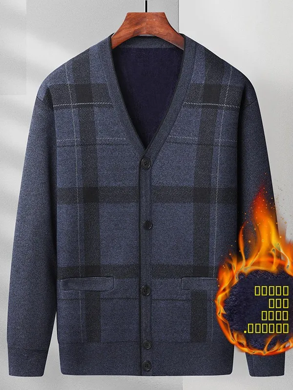 

Men's Thiened Fce Lined V-ne Knitted Cardigan Casual Winter Outerwear Soft Modal Polyester Long Sve Open-front Coat