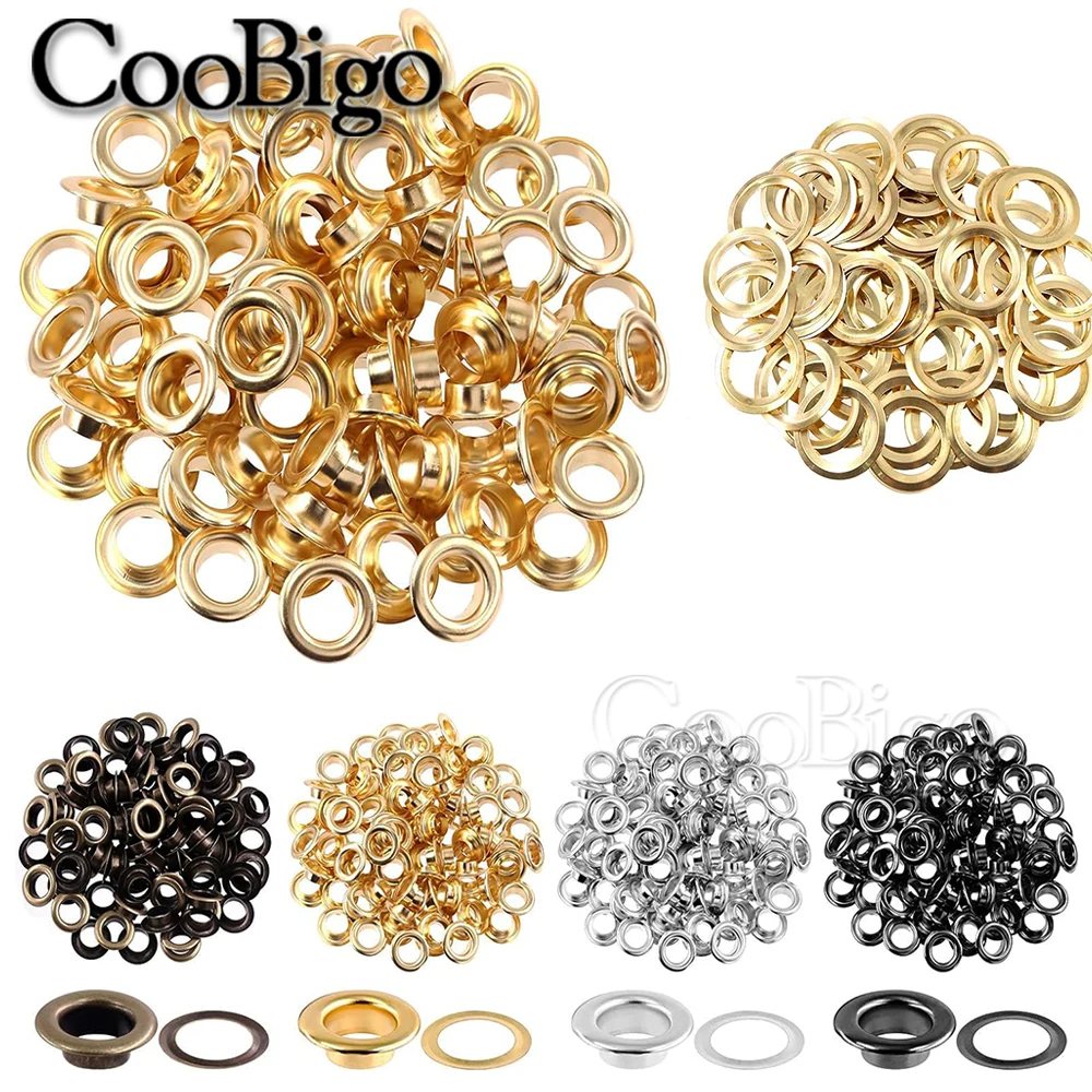 100pcs 5mm Metal Eyelets Grommet Ring With Washer for Leathercraft Scrapbooking Shoes Clothing Belt Hat Bag Tags DIY Accessories