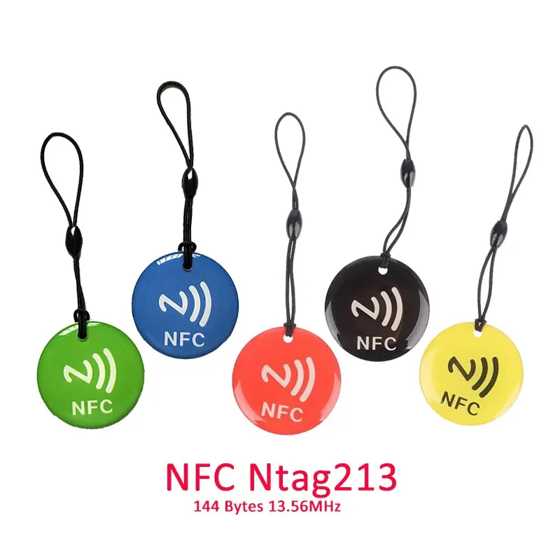 10pcs Ntag213 NFC Tag Lable Token With Rope RFID 13.56MHz 144 Bytes ISO14443A Epoxy Card 35mm Diameter For All NFC Enabled Phone