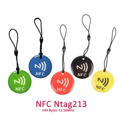 10pcs Ntag213 NFC Tag Lable Token With Rope RFID 13.56MHz 144 Bytes ISO14443A Epoxy Card 35mm Diameter For All NFC Enabled Phone