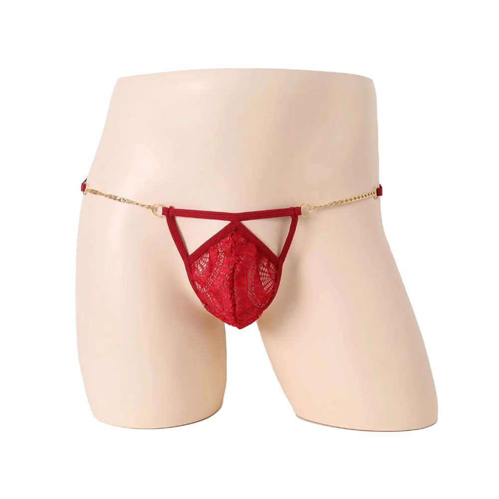 

Men G-String Femboy Bulge Pouch Thongs Lace Underwear Stretch Briefs Breathable Erotic Underpants Quick Dry T-Back For Lingerie