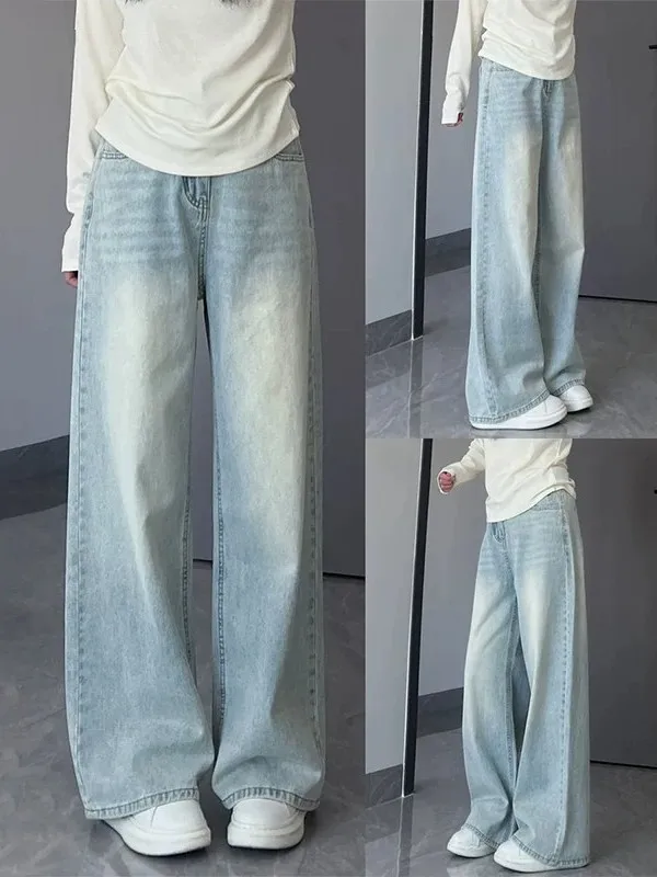 女の子用夏用薄手デニムワイドレッグパンツハイウエストロング丈パンツアイスシルク冷感子供服キッズジーンズ