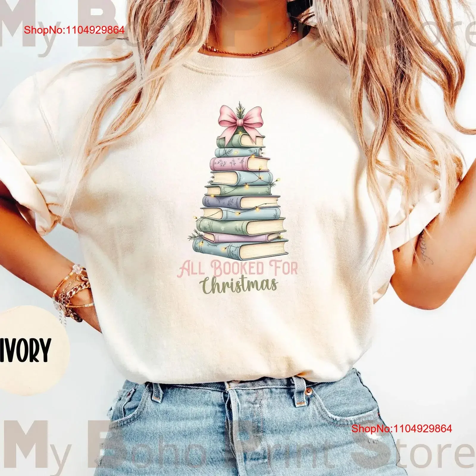 Todo libroado para Navidad camiseta bibliotecario maestro mejor amigo coqueta libro de árbol de Navidad leer su vintage lavado
