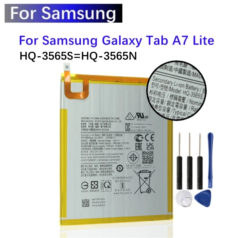 HQ-3565S HQ-3565N For Samsung Battery For Galaxy Tab A7 Lite Battery 4980/5100mAh + Free Tools