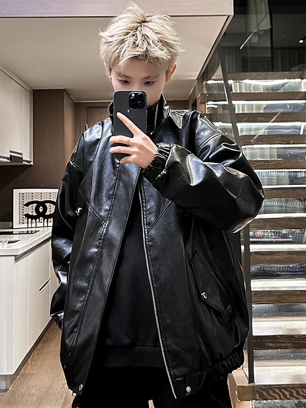 

Bla Leather Jaet Мужское весенне-осеннее свободное мотоциклетное пальто высокого класса в американском стиле в стиле ретро из искусственной кожи