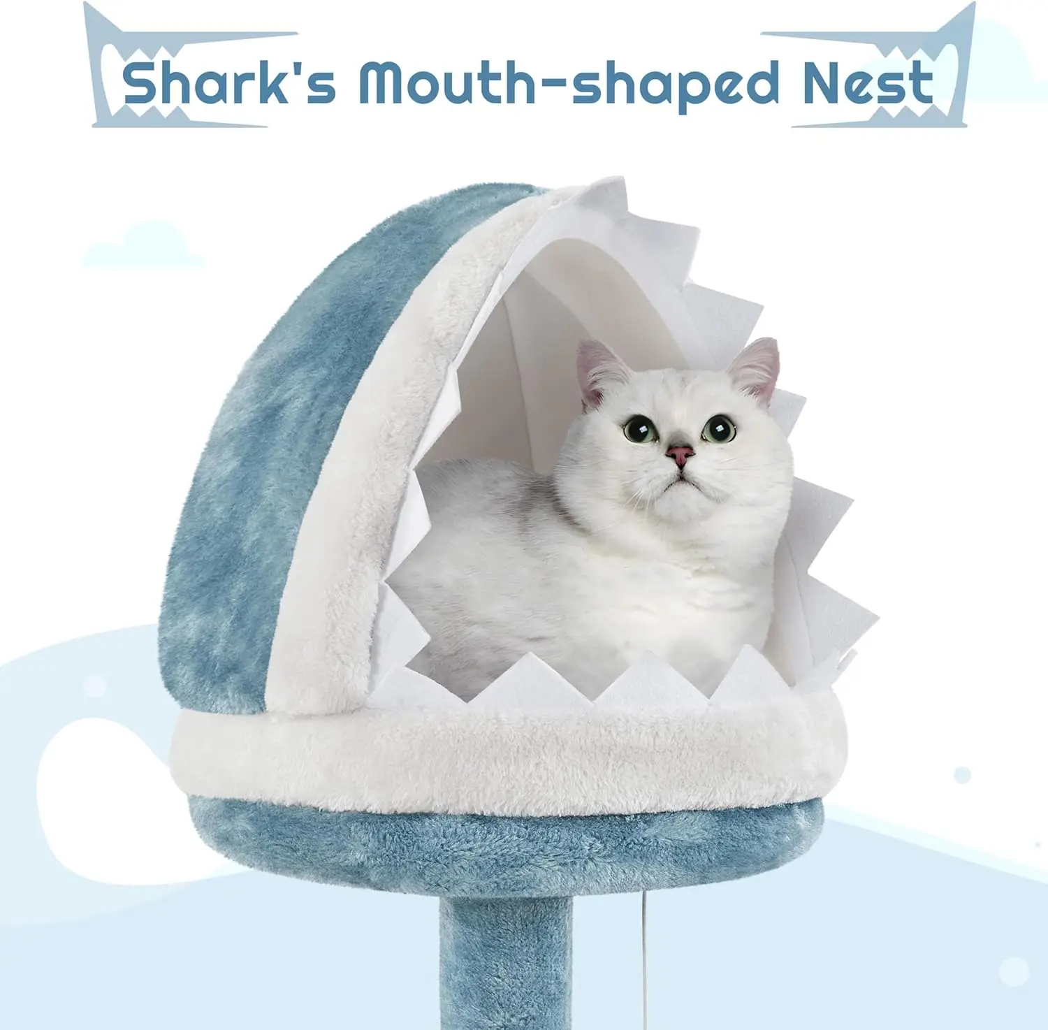 Cat Tree, 72.5inch Ocean-Themed Cat Tree Tower, Multi-Level Large Cat Tree for Indoor Cats with Shark's Mouth Bed & 2 Big