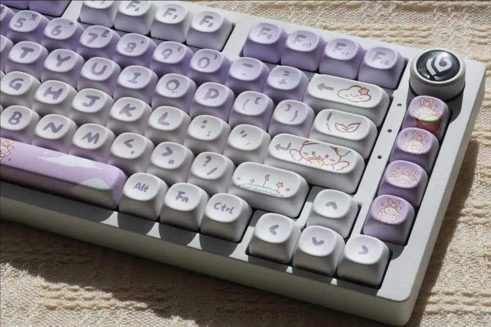 Gradient Purple Rabbit Keycap MOA Pbt Thermal Sublimation 64 75 84 68 87 98 104 108 Mechanical Keyboard Custom Keycaps Artisan