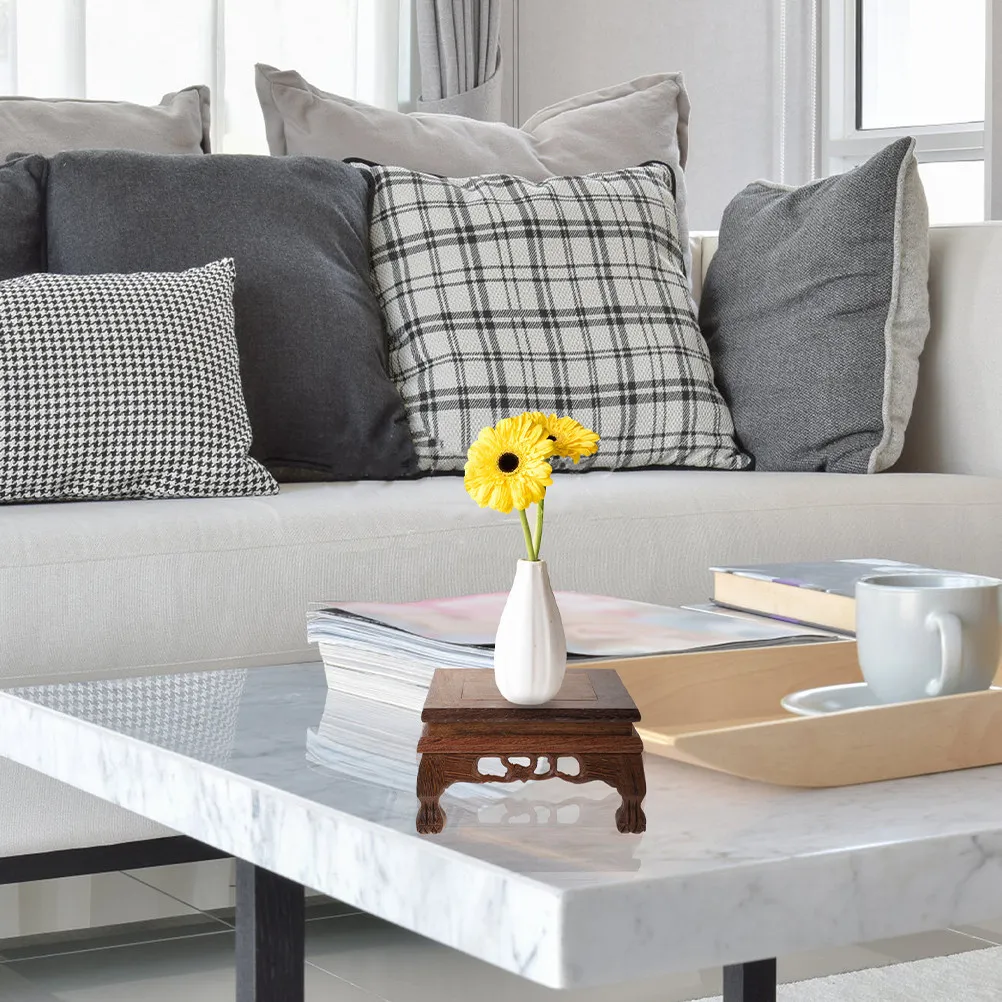 

Carved Wooden Display Stand for Antiques and Plants Multi-Use Rectangular Pedestal Home Decor Vase Buddha Statue Holder