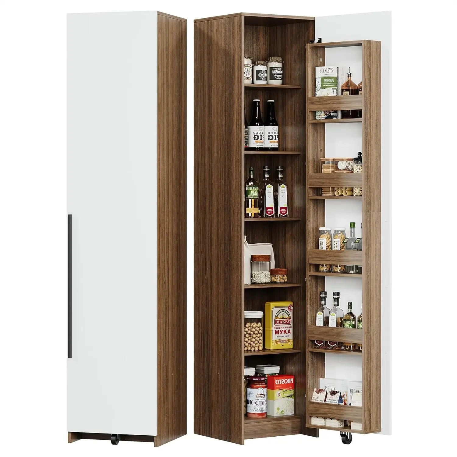 [High-Quality, Hot Deal!]70" Pantry Storage Cabinet, Single Cabinet Pantry, Freestanding Tall Narrow Cupboard with 11 Adjustable