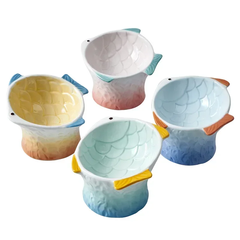 Cute Cat Ceramic Food Water Bowl Elevated Pet Eating Drinking Supplies Small Dog Raised Feeders
