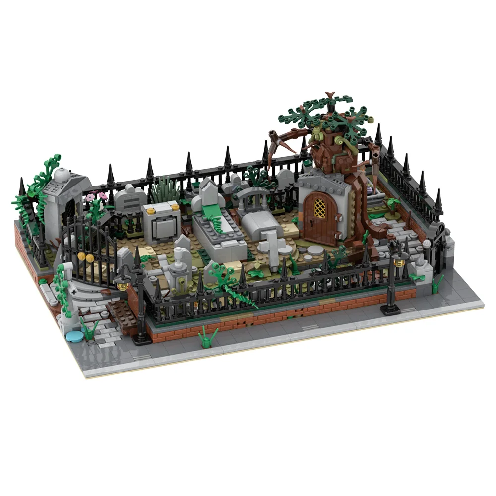 

MOC Modular Graveyard And Hidden Side 70420 Set Stand Building Blocks Halloween Cemetery Architecture Brick Toy Gifts