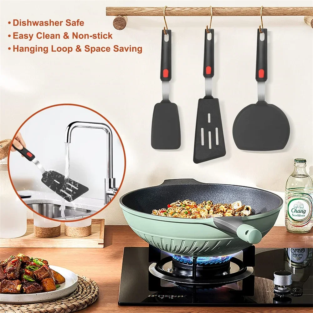 Spatola in silicone per pentole antiaderenti Resistente alle alte temperature Spatola per frittura in acciaio con molla di alta qualità Utensili da cucina