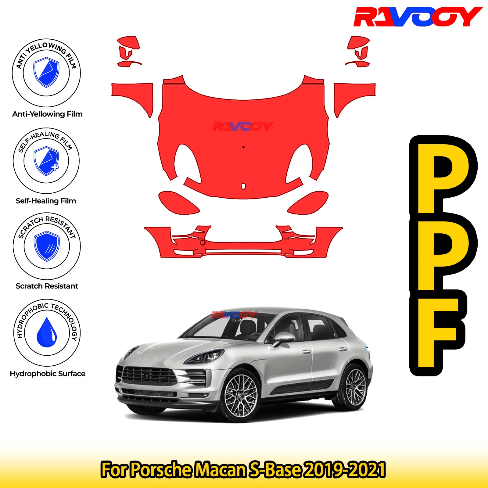 

Для Porsche Macan S-Base 2019-2021 глянцевая матовая черная предварительно вырезанная передняя защитная пленка PPF Kit