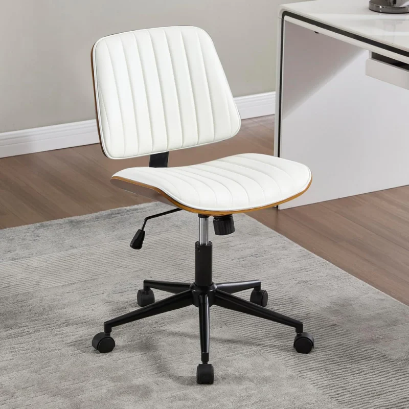 

Office Chair - Armless Mid Back Desk Chair with 360° Swivel and Wheels, PU Upholstered Height Adjustable Modern Walnut