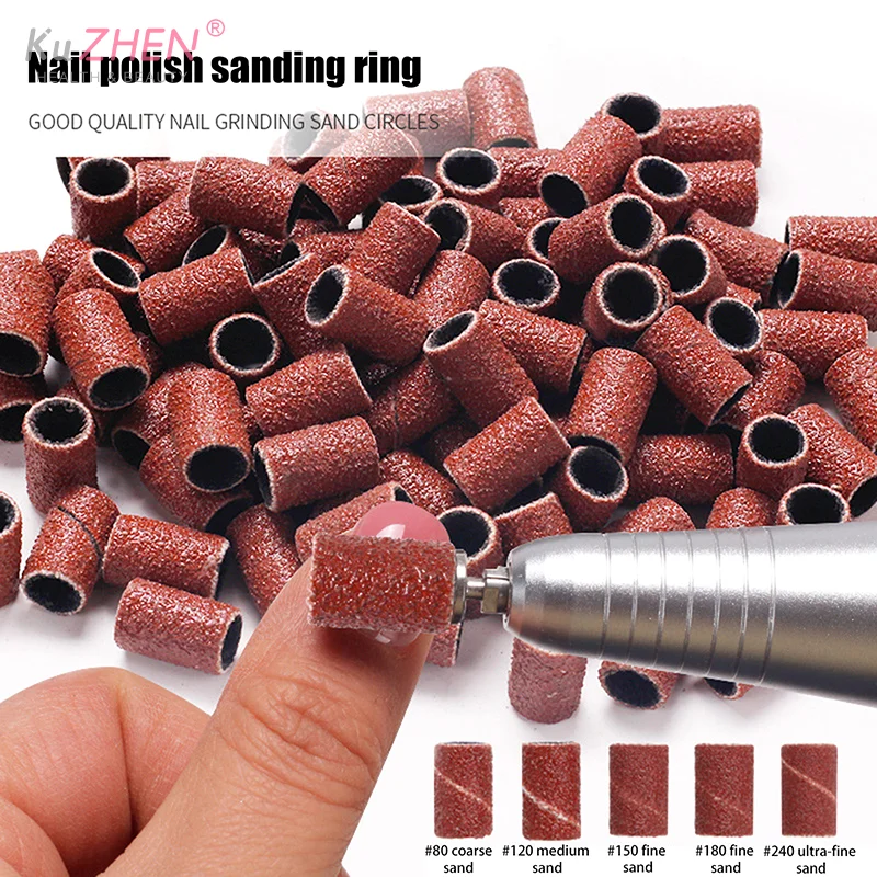 75/210 stks/doos Schuren Cap Bands Voor Elektrische Manicure Machine 180/120/80 Grit Nail Boor Slijpen bit Bestanden Pedicure Tool Set