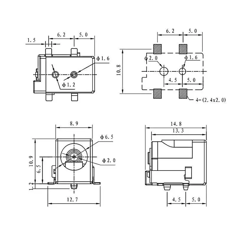 5 Stück DC050 DC-Stromanschluss DC5.5-2.1mm 4-Pin Oberflächenmontage Buchse 5.5-2.5MM – Detail 1