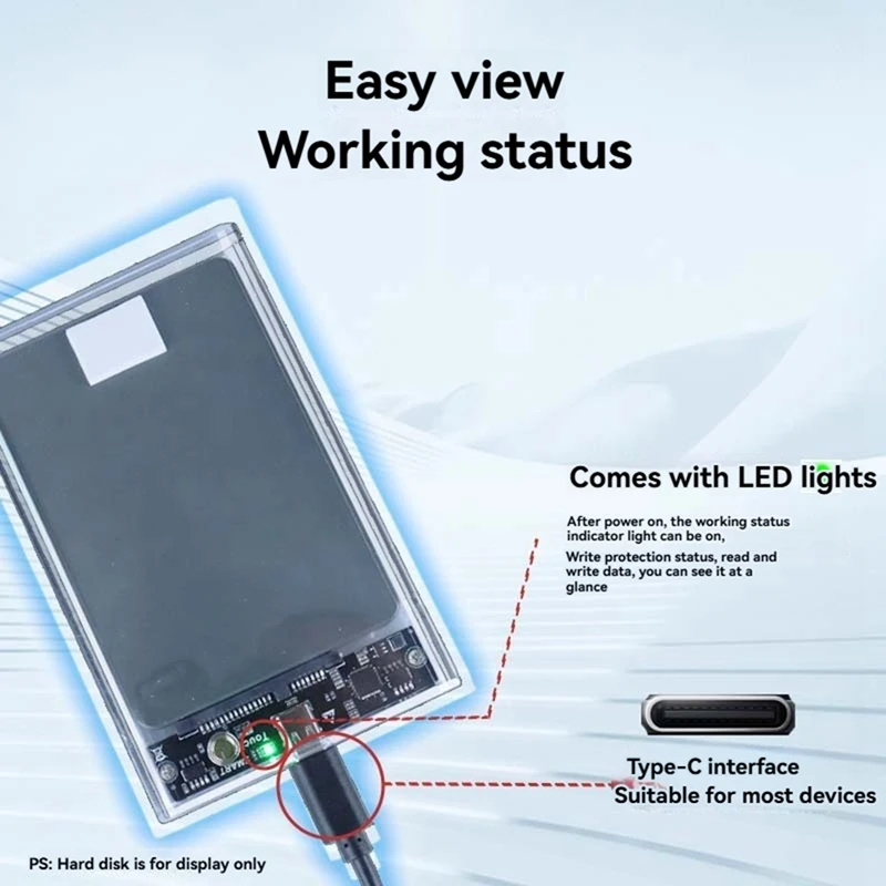 غلاف محرك الأقراص الصلبة C من النوع العلوي 2.5 بوصة SATA SSD حافظة القرص الصلب غلاف خارجي شفاف حافظة HDD خارجية للهاتف المحمول #2