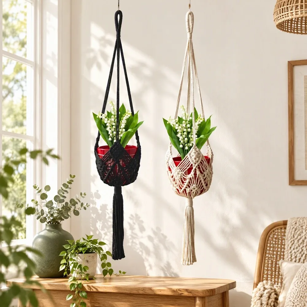 1pc Hanging Basket With Patterns Macrame Plant Hangers Indoor Macrame For Outdoor Planting Arrangements
