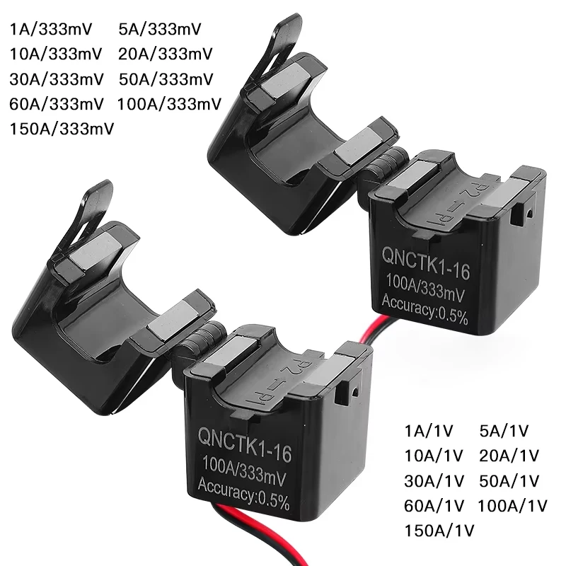 QNCTK1-16 100A 333mV 150A 1V QNCTK1-10 50A 0.333V 30A 20A Split Core Current Transformer Sensor Clamp CT