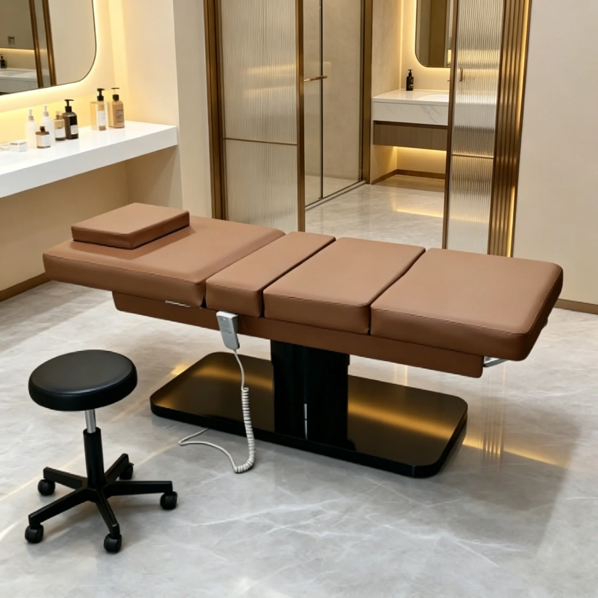 Luxury Spa Massage Table Lash Bed Beauty Salon Esthetician Furniture Gold Base Curve Facial Bed Electric Cosmetic Eyelash Bed