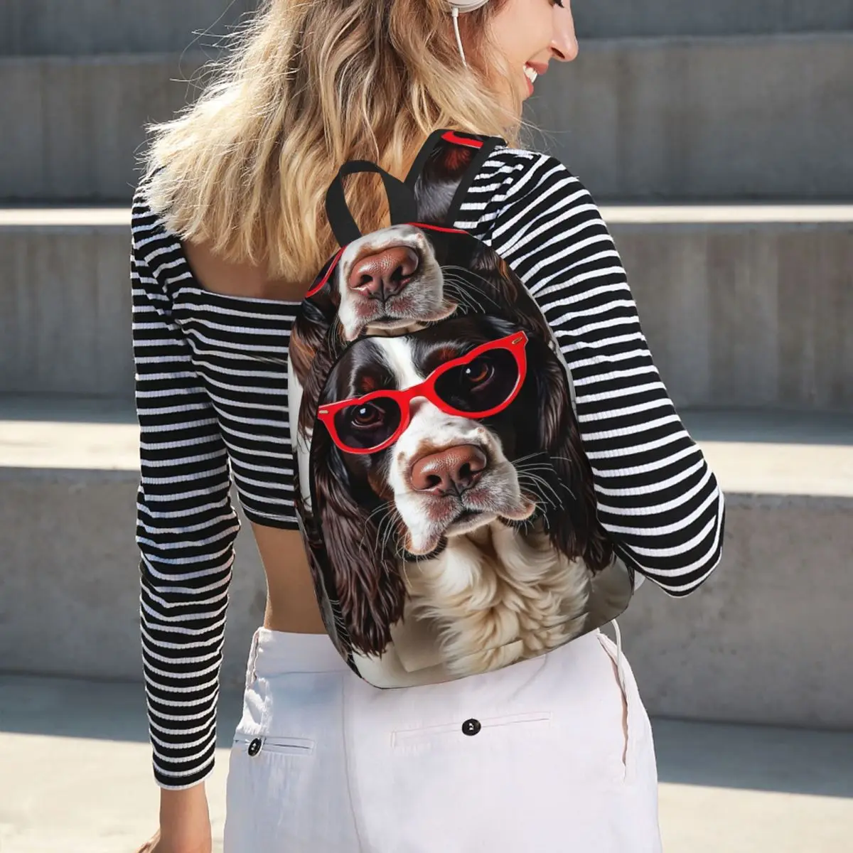 English Springer Spaniel Dog Wearing A Heart Shape Sunglasses Backpack Daypack BookBag School Bag Shoulder Bags for Men Women