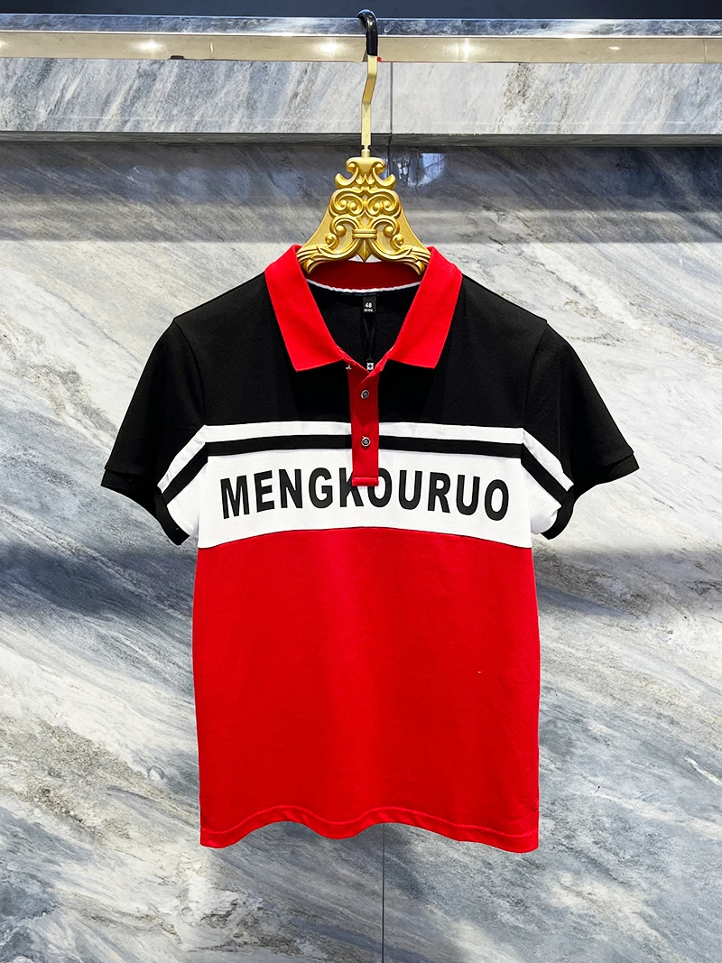 

Модная мужская летняя легкая рубашка класса люкс с трендовым принтом, цветными блоками и удобным воротником, короткий рукав