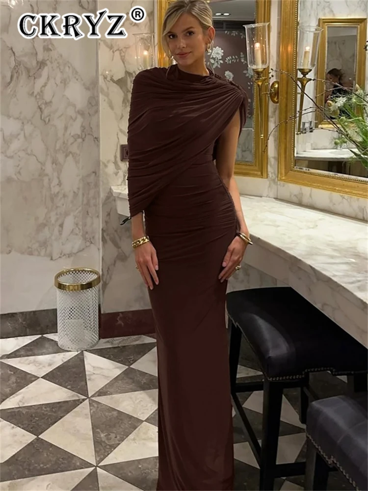 

Ladies Autumn One Shoulder New Fashion Dress Women Short Sleeve Bodycon Elegant Maxi Dresses Clubwear Evening Party Fall Outfits