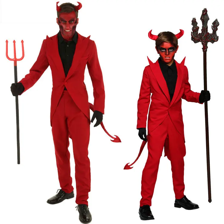 Halloween hommes diable rouge cosplay Parent-enfant Satan défilé carnaval Costume diable pour adulte déguisement tenue