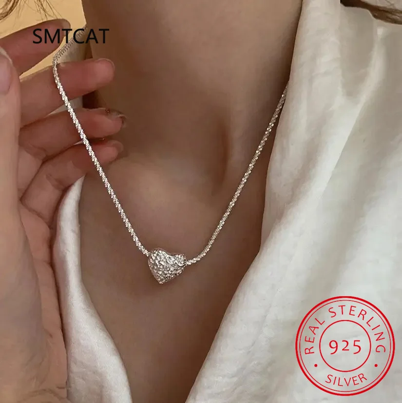 

New Arrived S925 Sterling Silver Snake Chain Sparkling Choker Heart Necklace Clavicle Chain Wedding Gift Women Fine Jewelry