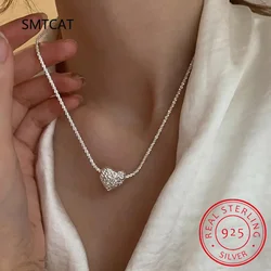 New Arrived S925 Sterling Silver Snake Chain Sparkling Choker Heart Necklace Clavicle Chain Wedding Gift Women Fine Jewelry