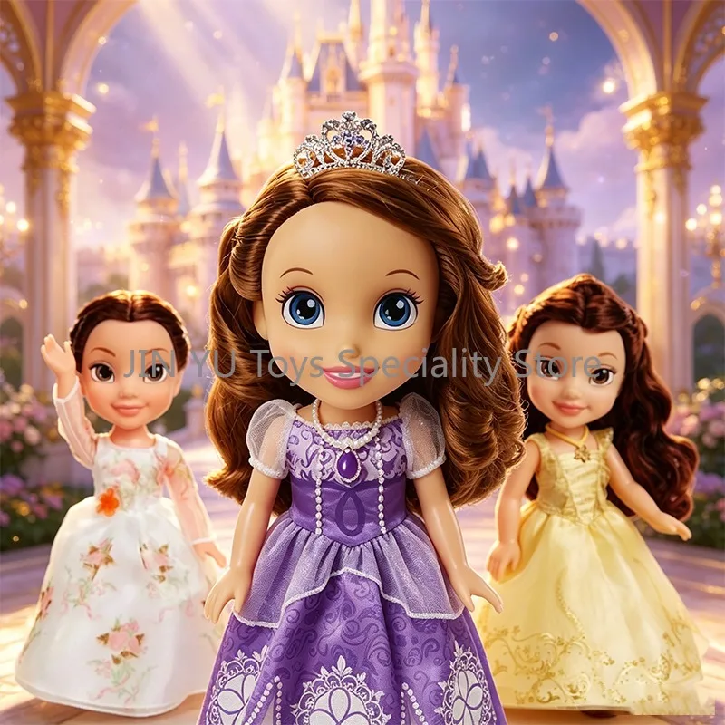 Muñeca Princesa de Disney Original de 14 Pulgadas, Sofía la Primera, Bella, Celebración en el Salón de Baile, Vestido Amarillo y Blanco, Figura de Juguete, Regalo de Cumpleaños para Niña
