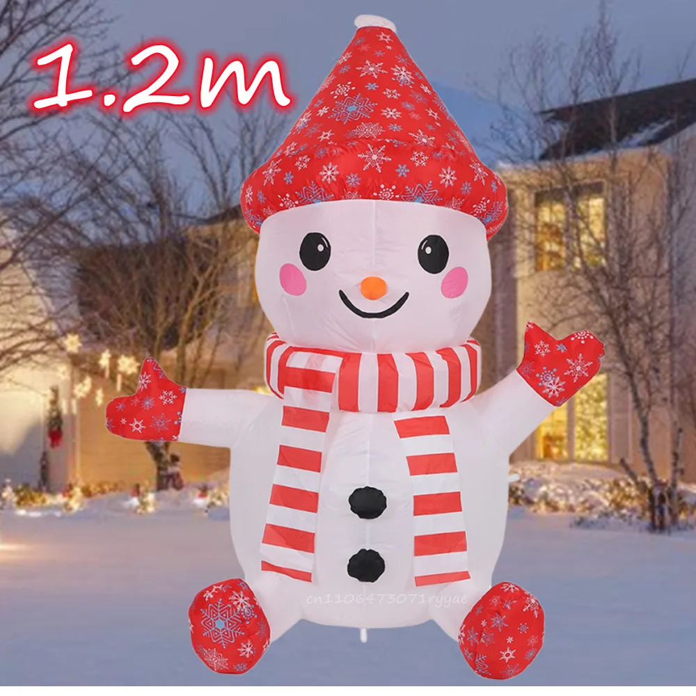

1.2M/4FT Christmas Inflatable Snowman Built-in LED Lights Outdoor Decoration Cute Sitting Design for Garden Yard Party Props