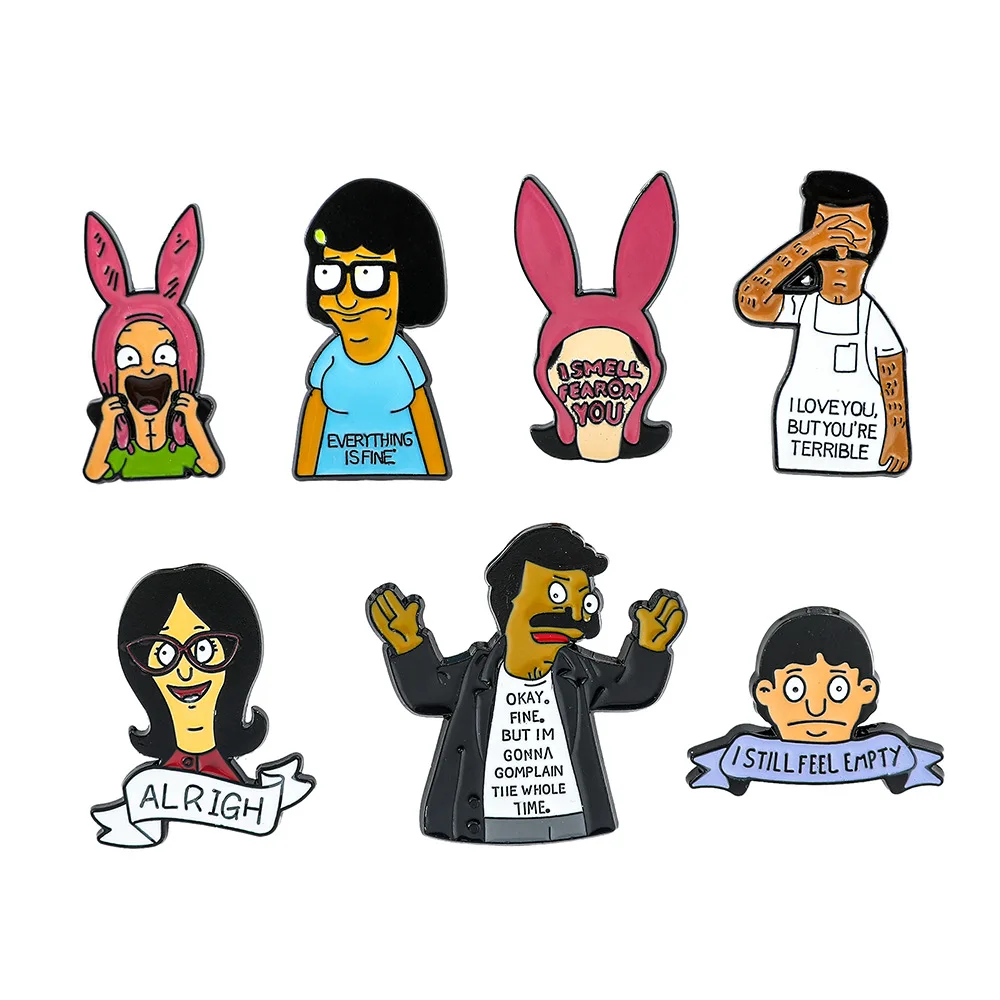 

1 Set European and American Cartoon Character Peripheral Metal Badge Happy Burger Bobs Burgers Funny Alloy Brooch Y2k Fashion