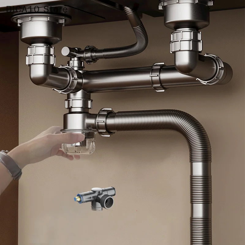 Kitchen Washbasin Sink Bathroom Downpipe Fittings Single And Double Sink Anti-odour Drain Pipe Tee Sink Drain Universal Set