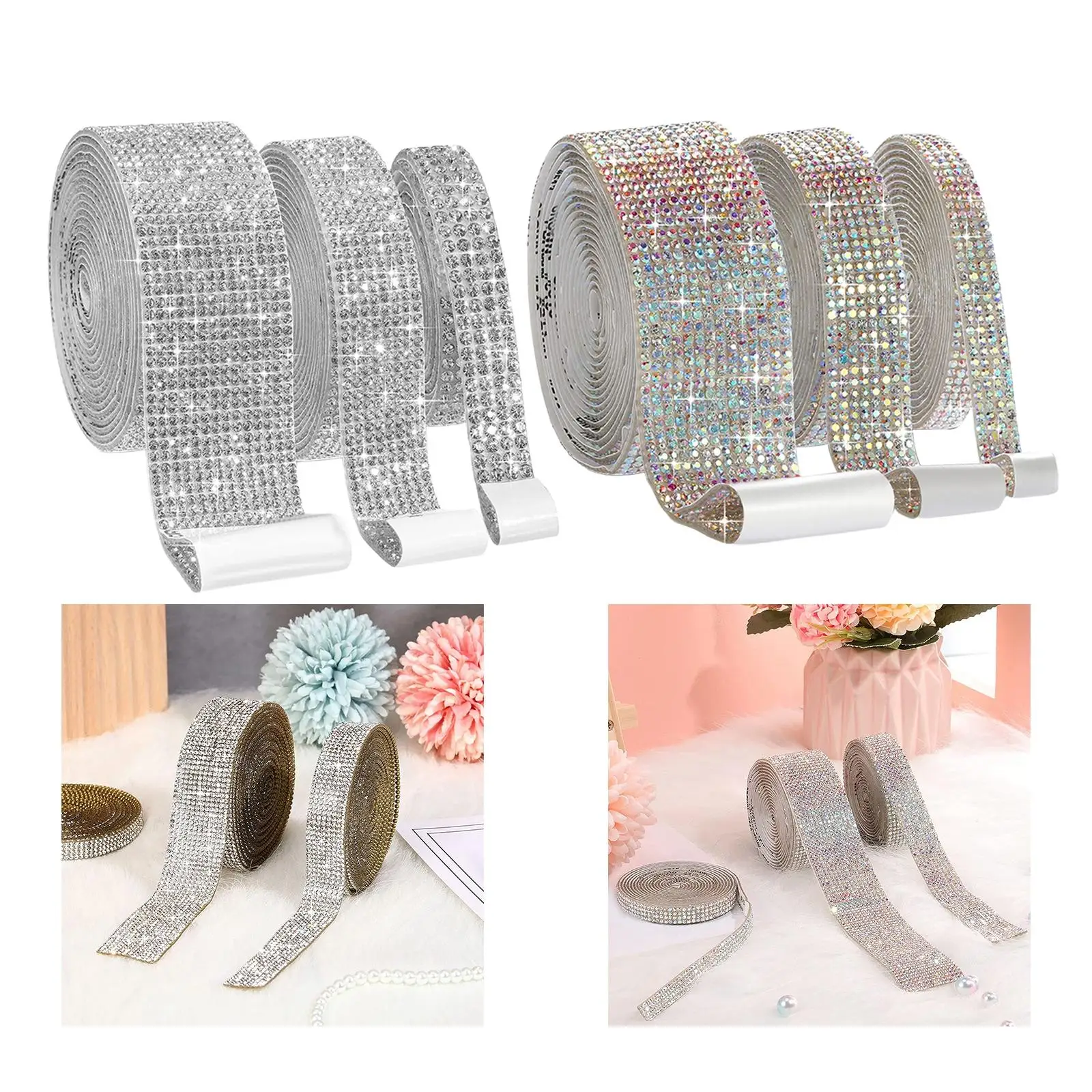3Roll Self-Adhesive Crystal Rhinestone Diamond Ribbons DIY Diamond Car Decor