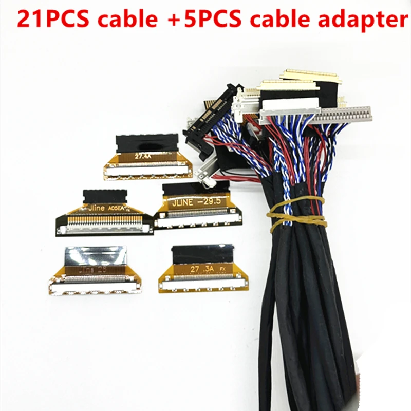 

21pcs lvds cable kit +5pcs cable adapter 10-65" screen 20P 30P 40P 51P LVDS FPC Commonly used for screen tester LCD repair