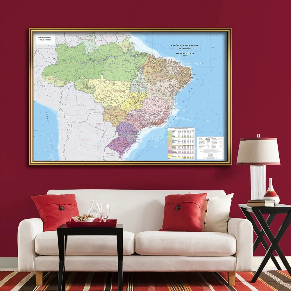 225*150 cm The Brazil Map In Portuguese Non-woven Canvas Painting Wall Poster Living Room Home Decoration School Supplies