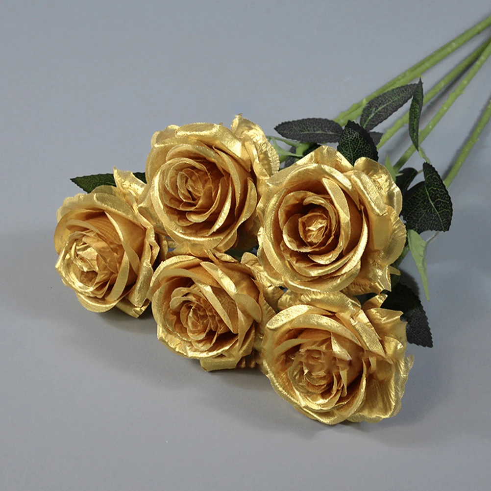 

Gold Artificial Roses Silk Flower Bouquet 10 Heads Wedding Home Party Decoration Lifelike Rose Flower Arrangements for Table