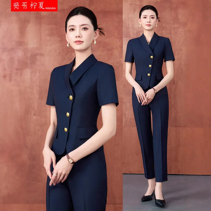 

Women's summer thin short-sleeved professional suit skirt, high-end hotel manager front desk workwear, jewelry store work unifor