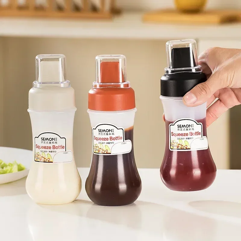 350ml 5 Hole Squeeze Condiment Bottles With Nozzles Plastic Ketchup Mustard Hot Sauces Olive Oil Bottles Kitchen Accessories