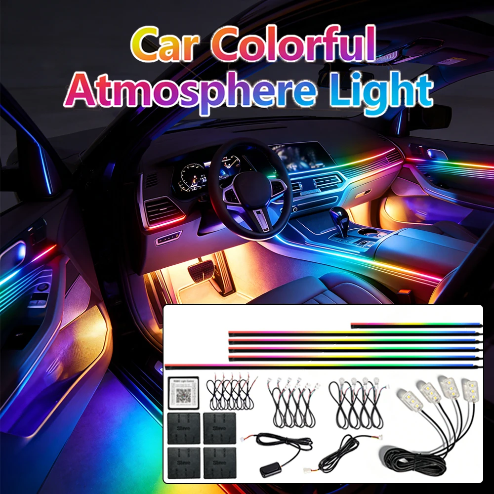 6/10/18 in 1 Led Car Ambient Lights RGB 213 64 Color Acrylic Strips Symphony Streamer Interior Neno Atmosphere Lamp APP Control
