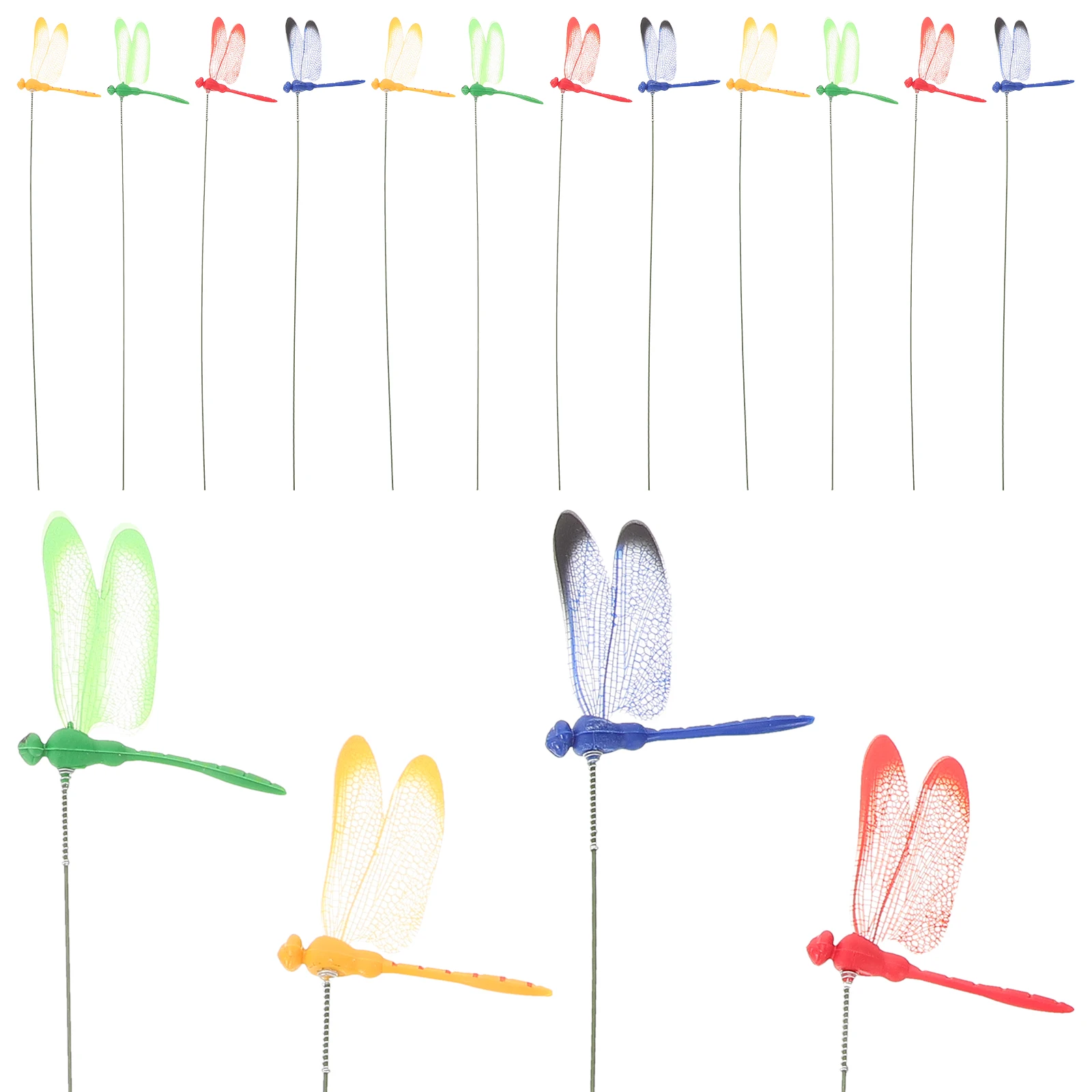 

16 Pcs Dragonfly Garden Decorations Realistic PVC Lawn Adornments Durable Iron Outdoor Flower Beds Stake