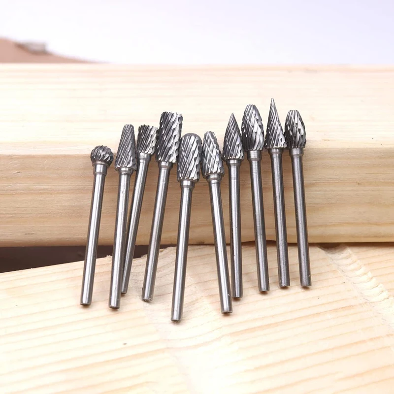 Wolframkarbid-Rotationsfeilen-Set, Fräser, 1/8“ Doppelschnitt Dremel Zubehör für Holzbearbeitung, Schleifen, Schnitzen, 10 Stück – Detail 3