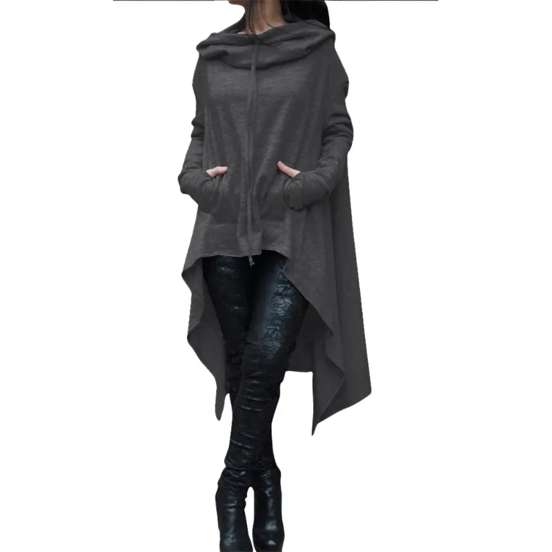 Women Solid Long Irregular Hooded Sweatshirt American Loose Hoodie Women's European Fashion Autumn Long Sleeve Casual Sweatshirt