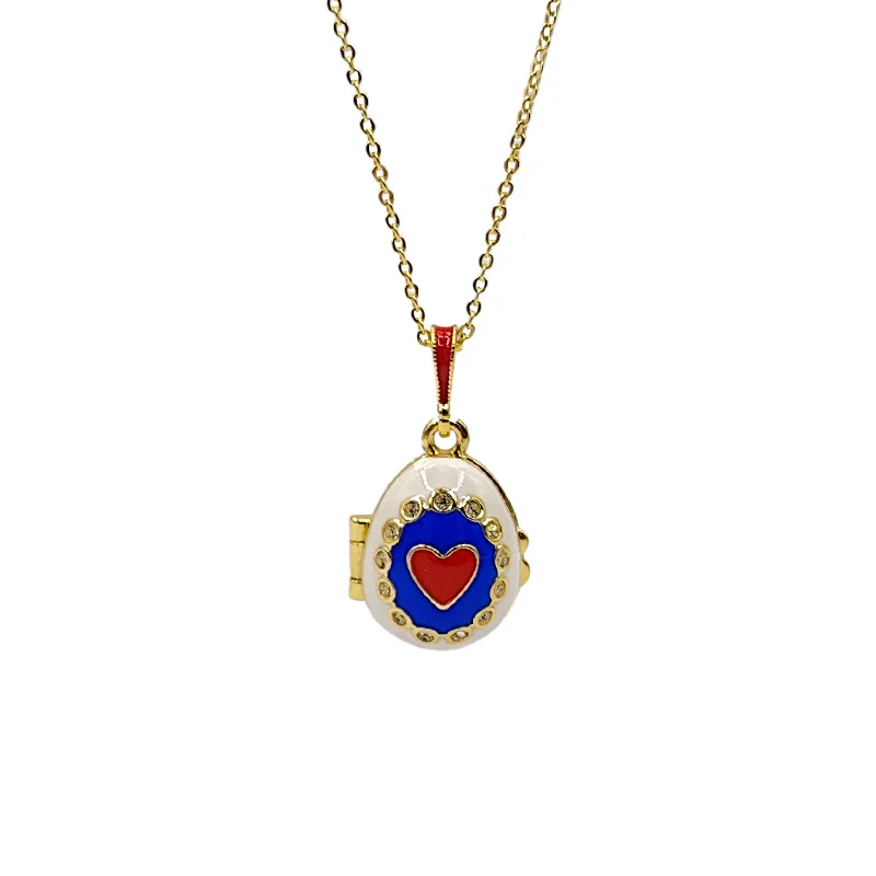

New Love Fabergé Easter Pendant Necklace Jewelry Pocket Watch Vintage Crystal Angel Heart Gift for Mother's Day & Christmas